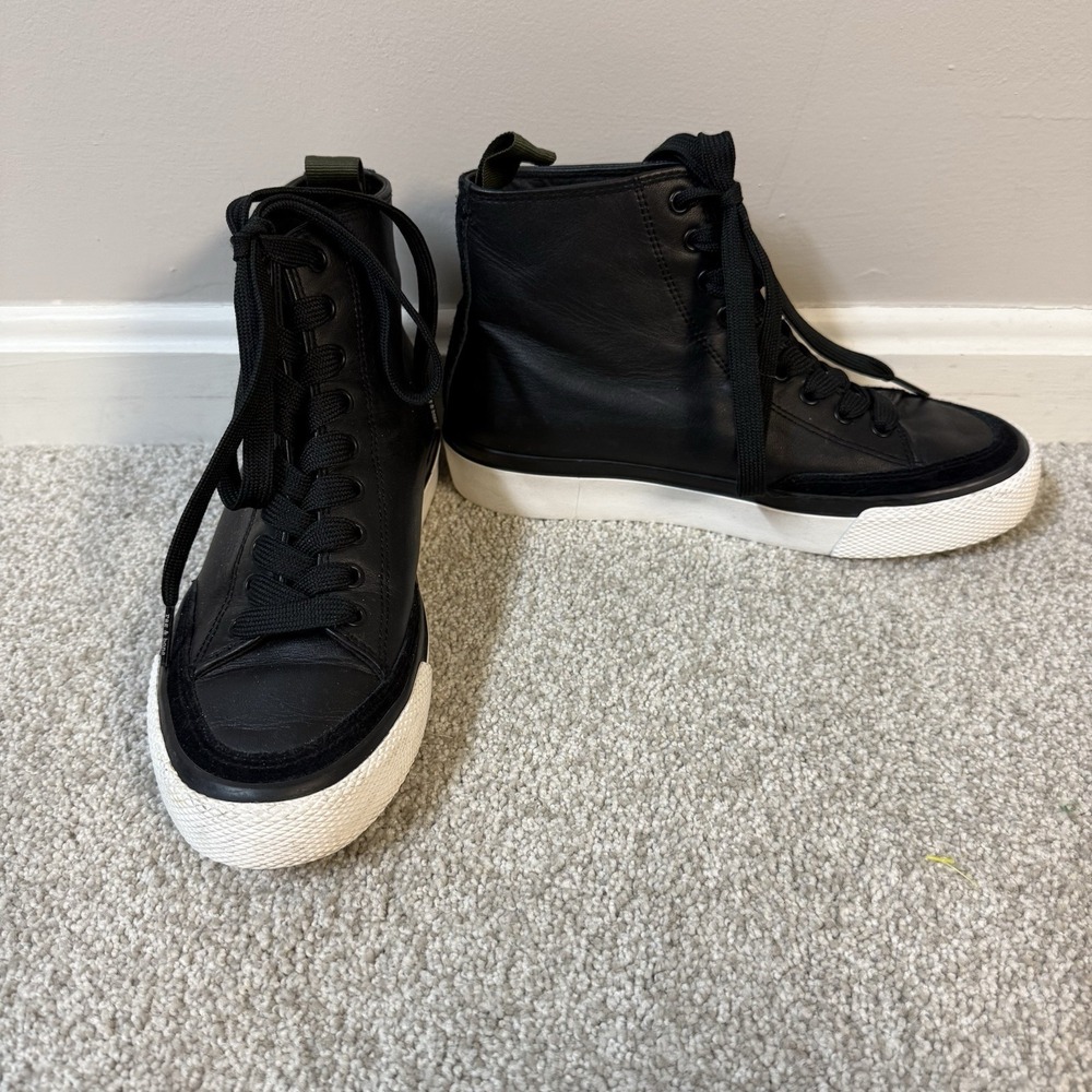 Rag & Bone‎ Army Black Leather & Suede High-Top Sneakers Size 37 US 7 Stylish
